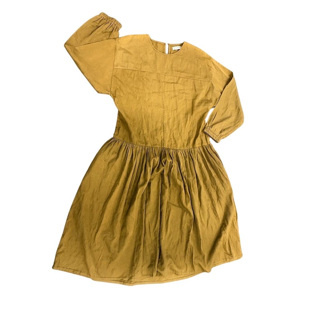Micaela Greg 100% Cotton Ochre Puff Sleeve Midi Dress $299